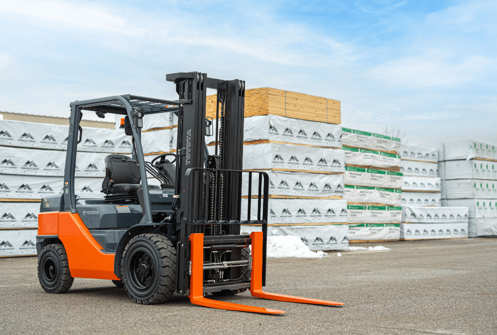 Toyota Core Diesel Pneumatic Forklift on an outdoor jobsite